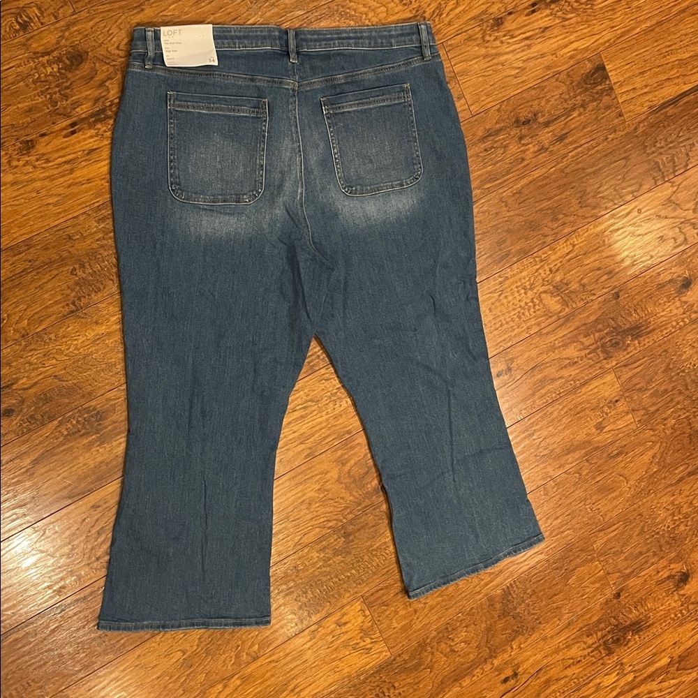 NEW NWT LOFT Curvy Braided High Rise Kick Crop Jeans Classic Mid Wash Size 34 - Picture 10 of 10